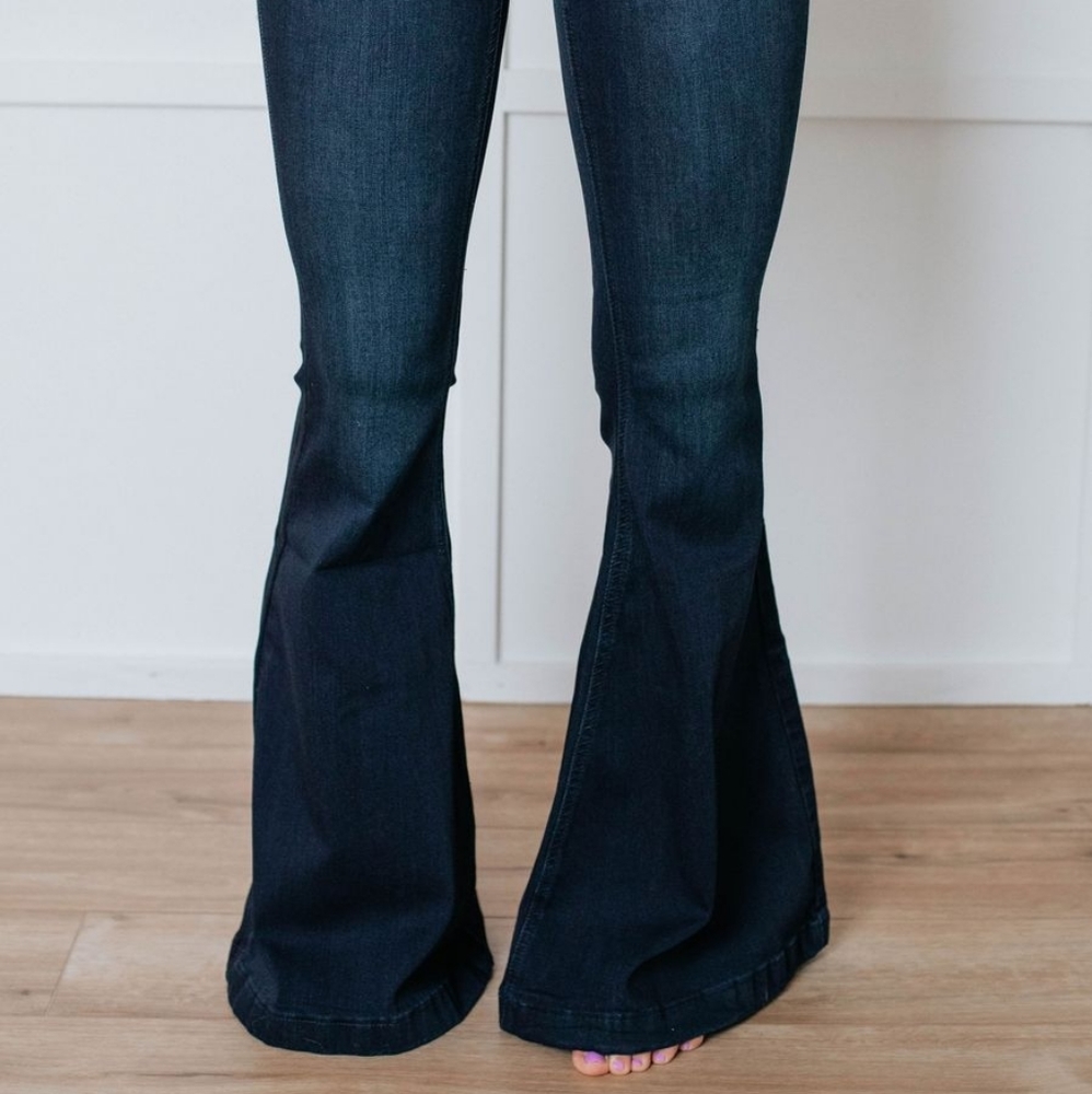 High Waist Rise Flare Bell bottoms Denim Jeans - Picture 2 of 3